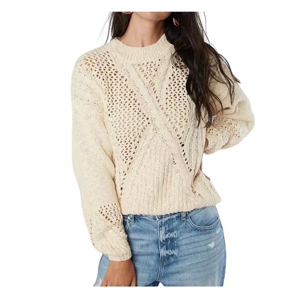 Miss Me Open Weave Cable Knit Crewneck Sweater Size Medium Preppy Fisherman - Picture 3 of 5